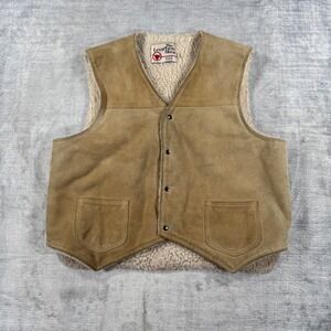 Sears The Leather Shop Vest Mens XL Tan Vintage 70s Suede Lined Western Ranch